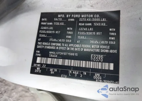 2013 Ford Transit Connect Xl z USA, uszkodzony, nr VIN NM0LS7CN1DT158615